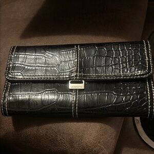 Liz Claiborne Black Croc Embossed Clutch